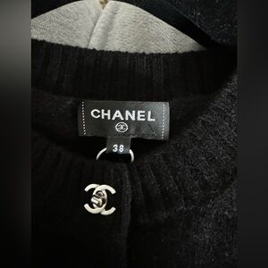 Chanel black CC turnlock cashmere wool cardigan